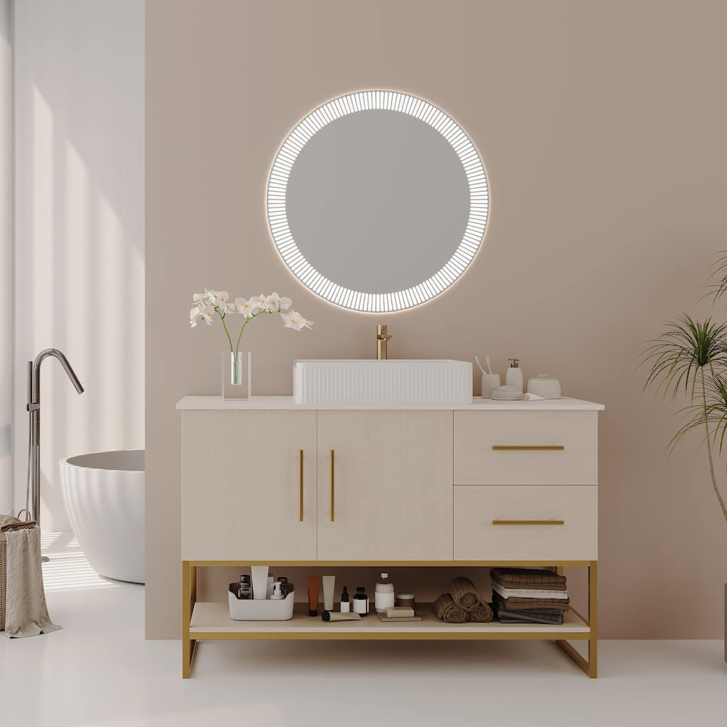 47.2" Modern Bathroom Vanity with Ceramic Vessel Sink, Gold Accent Free Standing Cabinet