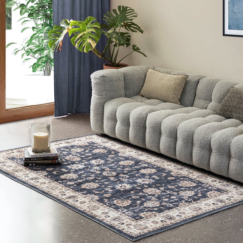 Glitzhome Traditional Distressed Floral Boho Printed Oriental Area Rugs