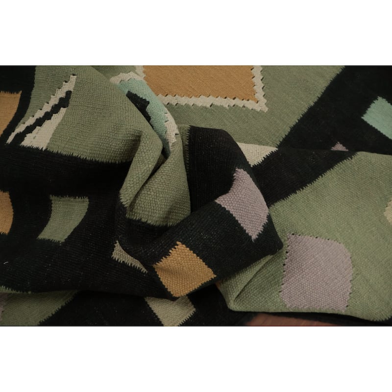 Hand Woven Oriental 100% Wool Carpet Southwestern Tribal Green Kilim Area Rug - 9' 11'' X 7' 11''