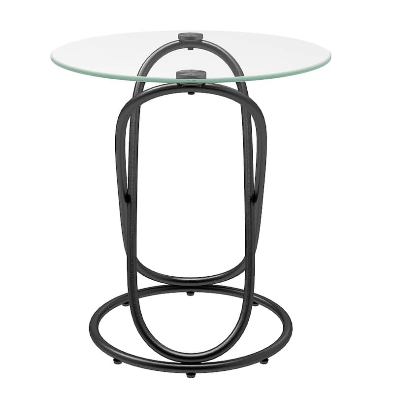 Tempered Glass Round Side/End Table with Metal Legs - 19.7"Dia Top x 21.7"H x 15.6"Dia Base