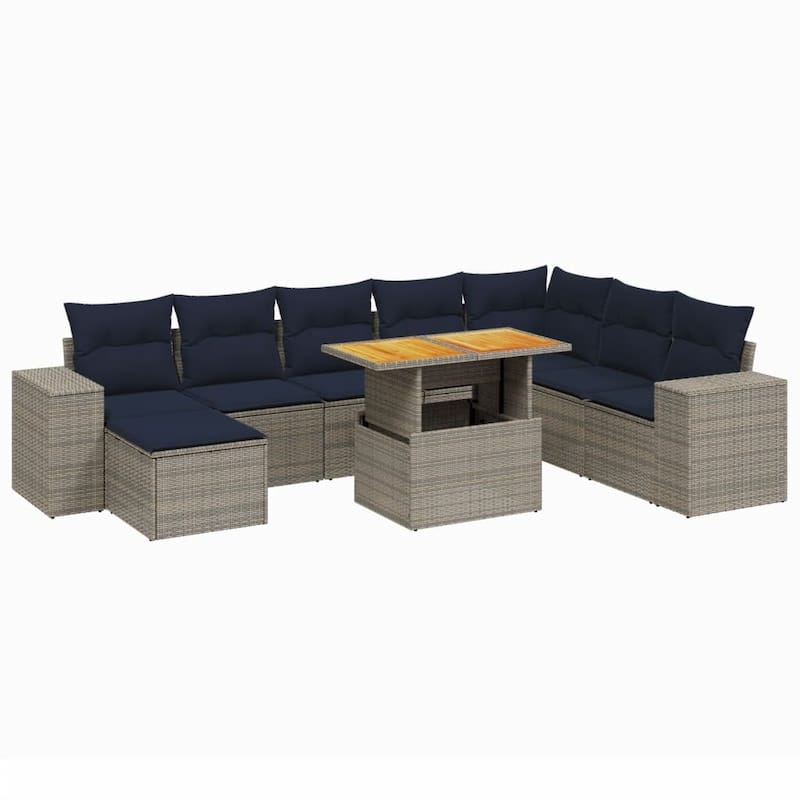 vidaXL Patio Sofa Set with Cushions Outdoor Furniture 9 Piece Poly Rattan - 21.7 x 24.4 x 27.2