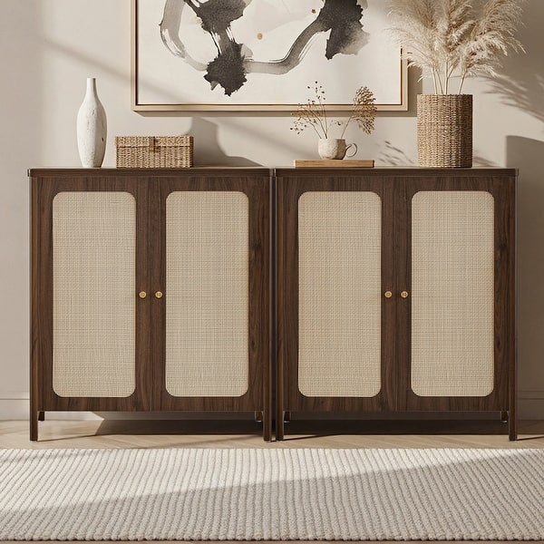 slide 2 of 70, Spruce & Spring Boho Chic Sideboard Buffet Cabinet with Storage for Dining & Living Room 2 Pieces - Walnut