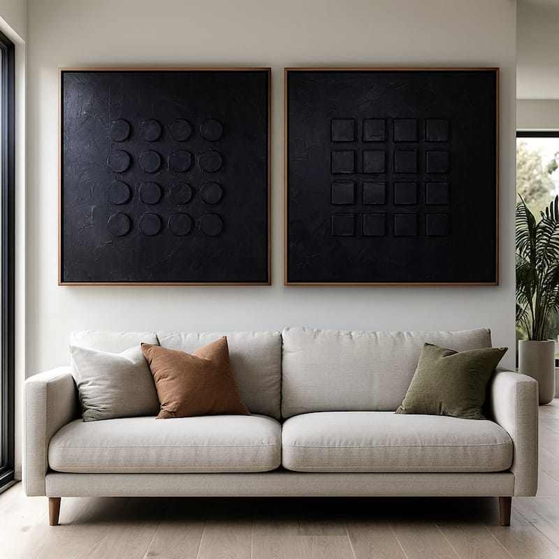 Hand-Painted Shadow Box Block Wall Artwork - Set of 2, 47", Black