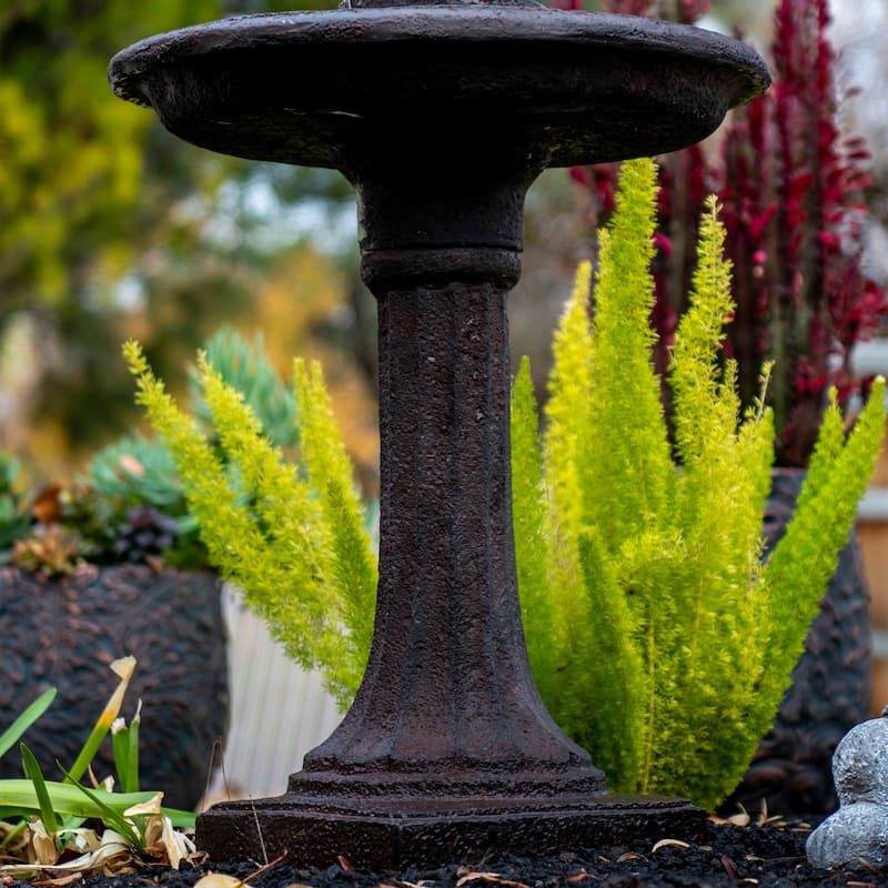 XBrand 28" Tiered Freestanding Classic Bird Bath Outdoor Water Fountain w/ Auto Shut-Off Pump, Brown