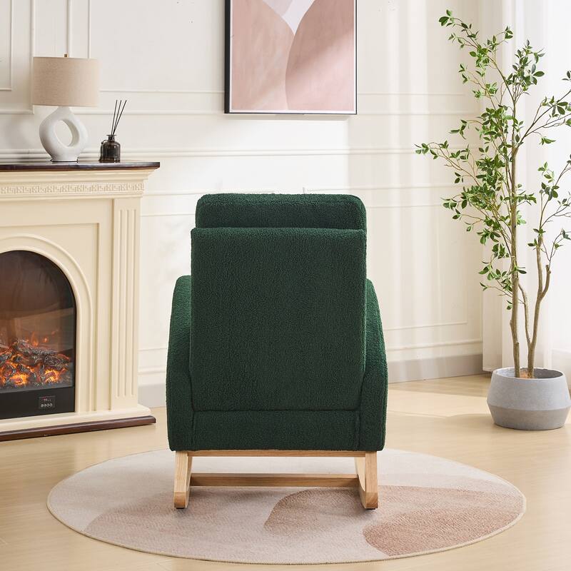 Modern 27.17" High Back Rocking Chair with Side Pocket and Rubber Wood Legs