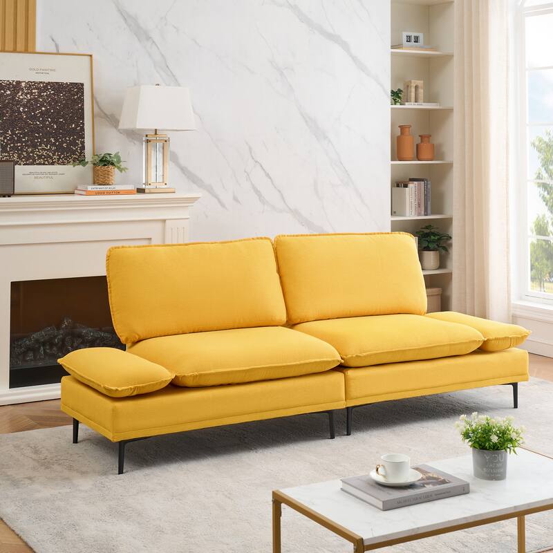 89-inch Yellow Polyester Blend Sofa for Apartment and Office