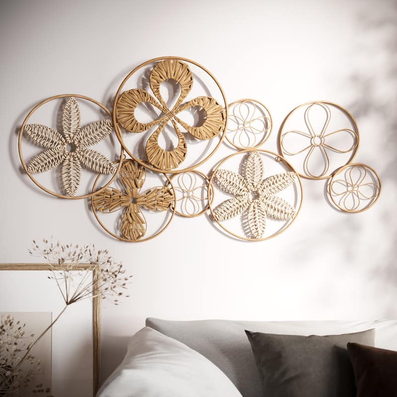 Estrella Rattan Abstract Circle Wall Art - 22"H x 43"W x 1"D