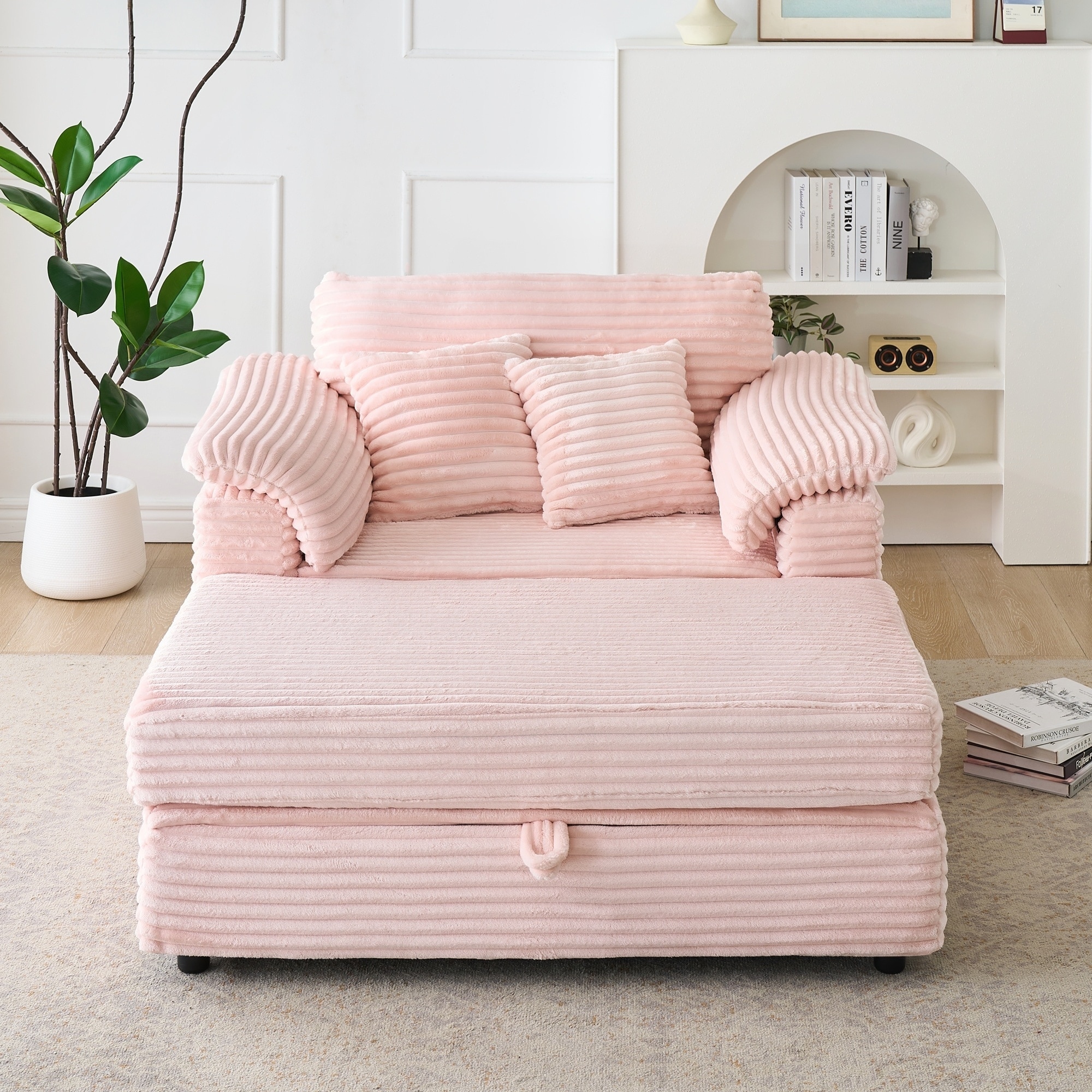 47.24-inch Corduroy Armchair and Storage Stool Set with Dual USB Ports for Living Room and Bedroom