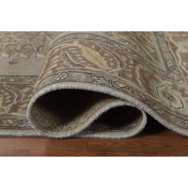 Gray Medallion Tabriz Persian Vintage Rug Hand-Knotted Wool Carpet - 7'10" x 10'9"