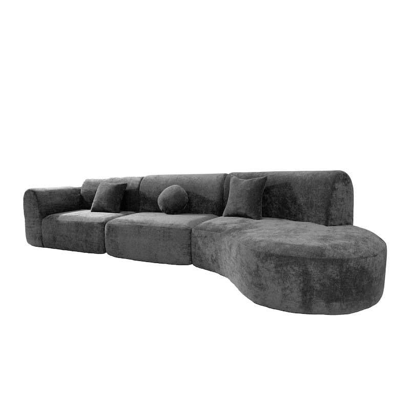 140" Polyester Curved Sectional Sofa - 3-Piece Set with Chaise Lounge (High-Density Foam, Fully Assembled)