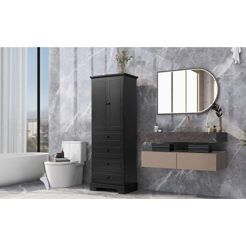 Storage Cabinet With 2 Doors And 4 Drawers For Bathroom