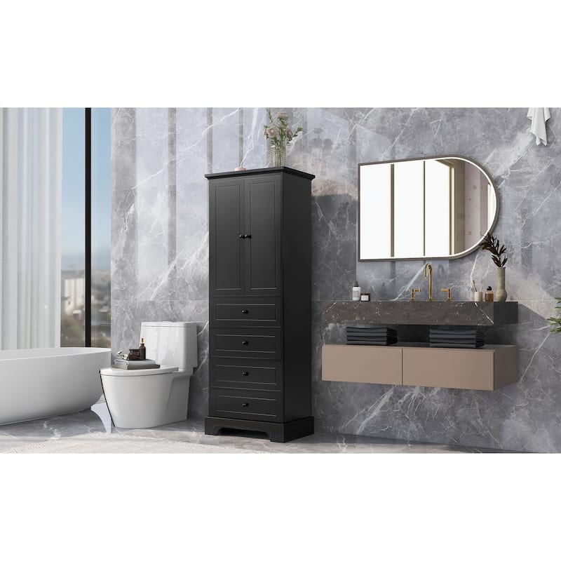 Storage Cabinet with 2 Doors and 4 Drawers for Bathroom, Office, Adjustable Shelf, MDF Board with Painted Finish