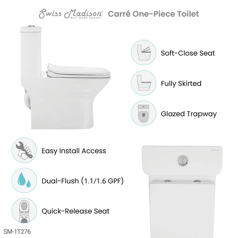 Carré One-Piece Square Toilet Dual-Flush 1.1/1.6 gpf with 10" Rough-In