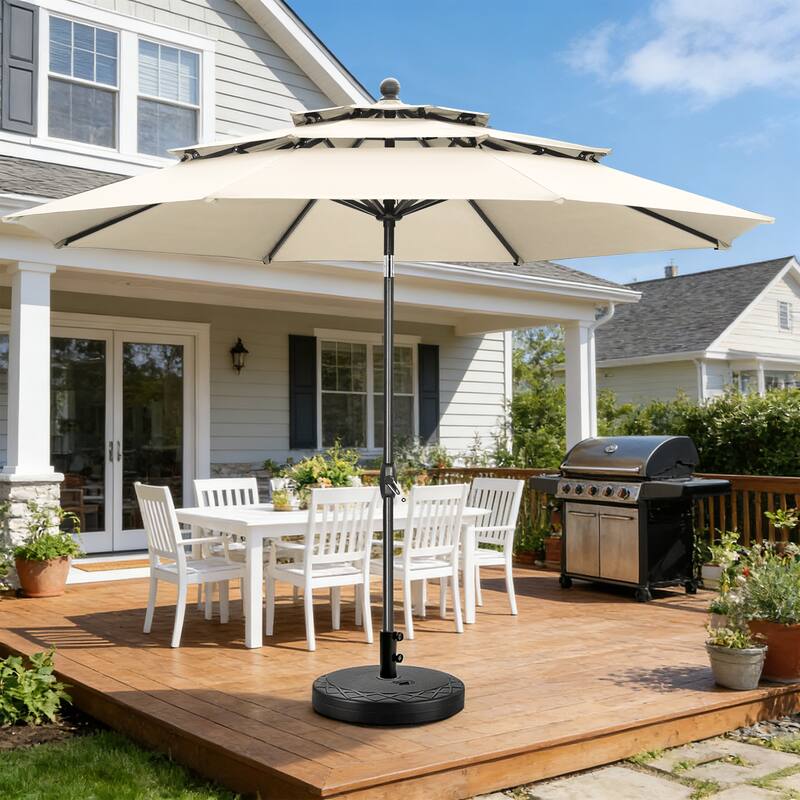 Ainfox 10 ft Patio Umbrella with Base 3 Tiers Outdoor Market Umbrella - Khaki