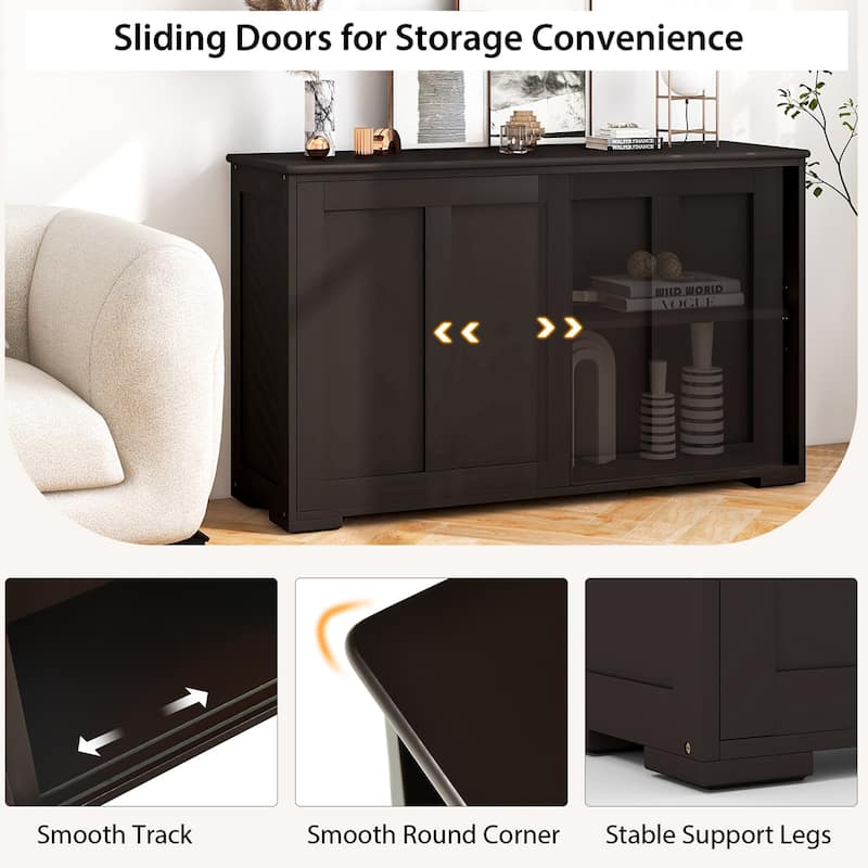 2 PCS Stackable Buffet Sideboard with Sliding Doors & Adjustable Shelf