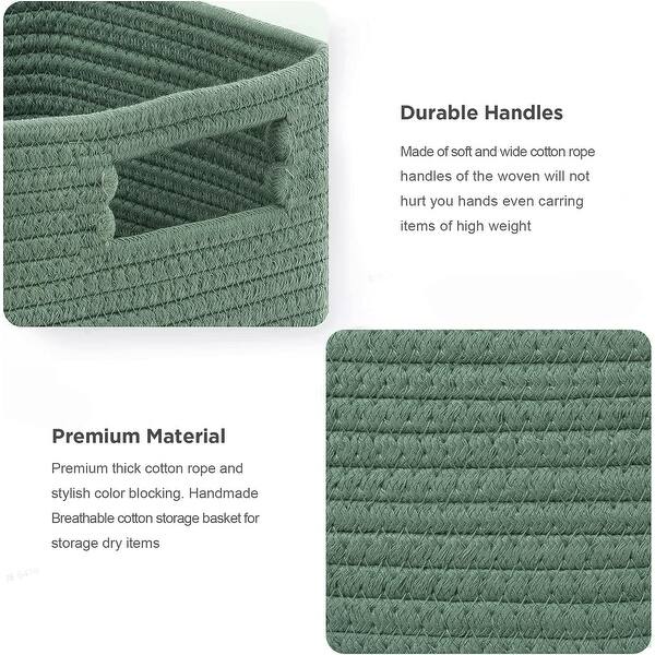 CubesLand Woven Storage Baskets - 3 Pack Cotton Rope Organizer Bins For Shelves & Closets (Green)