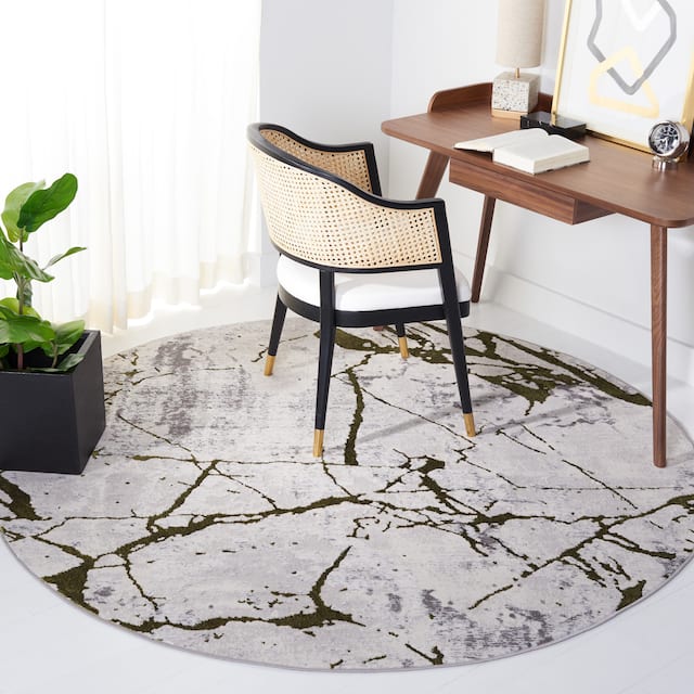 SAFAVIEH Amelia Fietje Modern Abstract Distressed Rug - 6'7" Round - Grey/Green