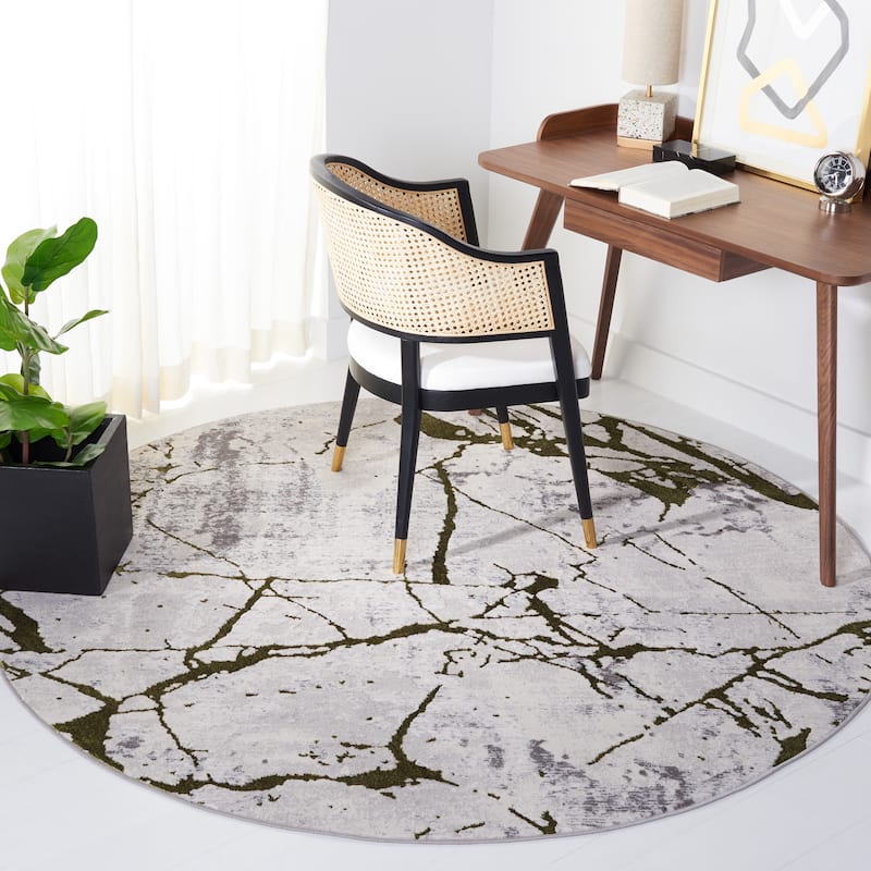 SAFAVIEH Amelia Fietje Modern Abstract Distressed Rug - 6'7" Round - Grey/Green