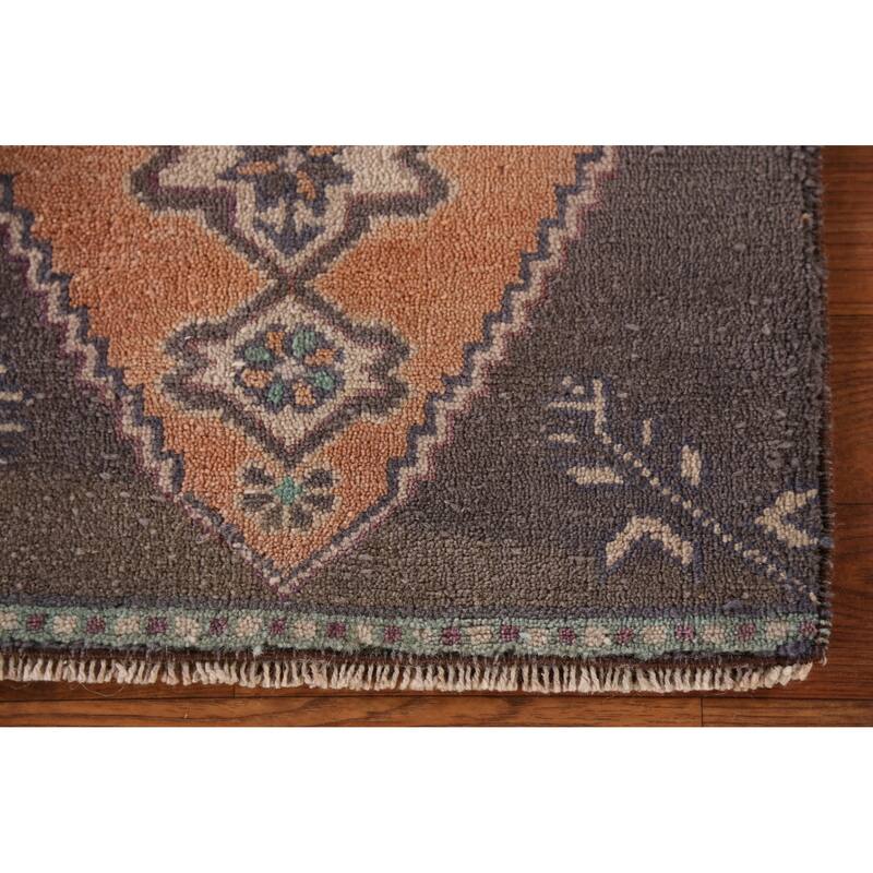 Hand Knotted Oriental 100% Wool Carpet Transitional Geometric Oranges & Rust Anatolian Area Rug - 3' 0'' X 1' 7''
