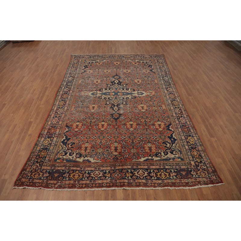 Hand Knotted Oriental 100% Wool Carpet Traditional Floral Oranges & Rust Mahal Area Rug - 11' 10'' X 7' 10''