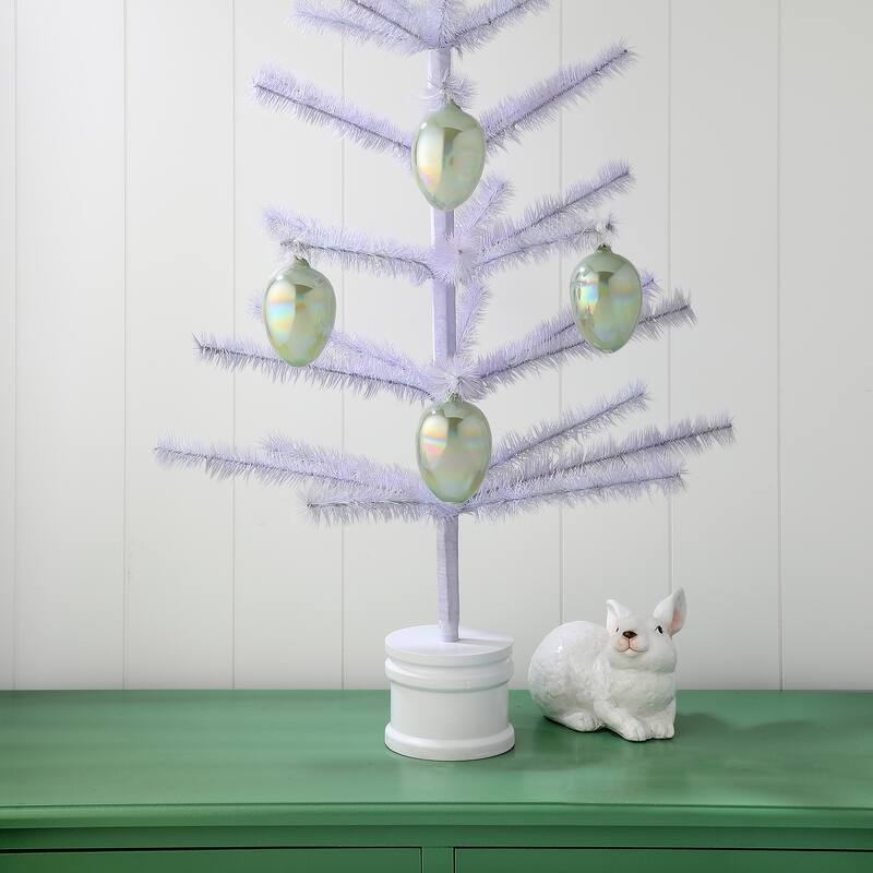 4" Iridescent Glass Egg Ornament Box of 4 - Green