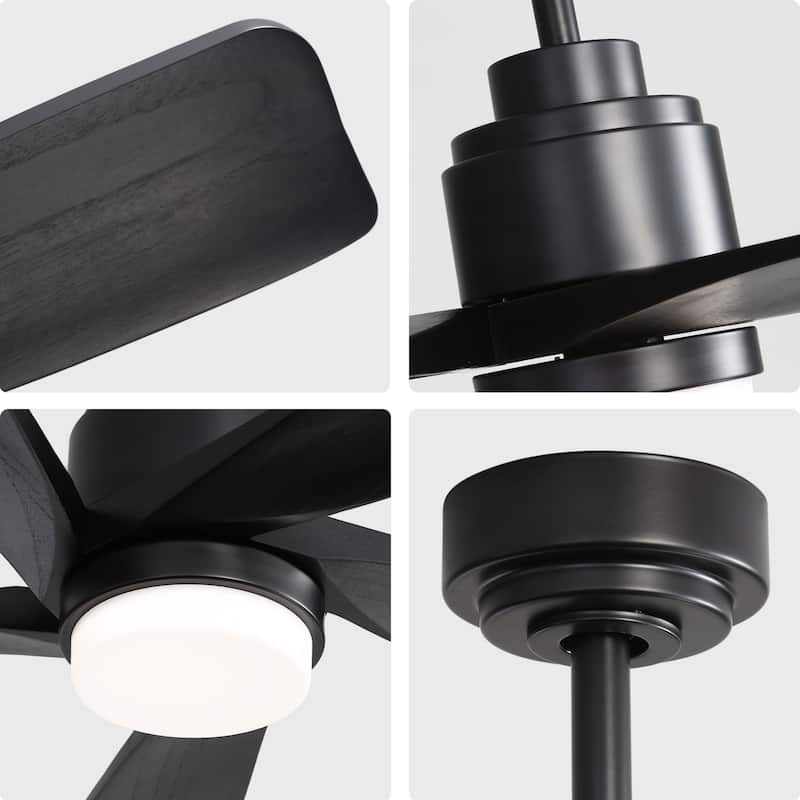 52 Inch Smart LED Ceiling Fan With 5 Solid Wood Blades and Remote Control