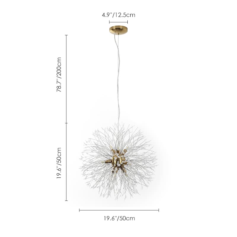 9-Light Modern Glam Sputnik Starburst Globe Pendant Linear Firework Crystal Chandelier for Living Room