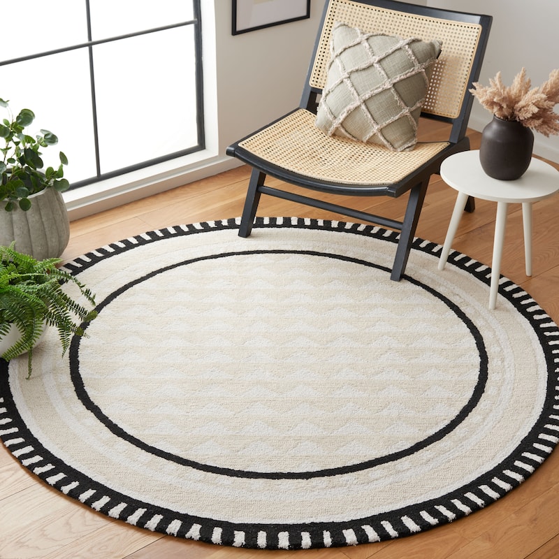 SAFAVIEH Handmade Capri Sabata Modern Wool Rug - 6' Round - Ivory/Beige