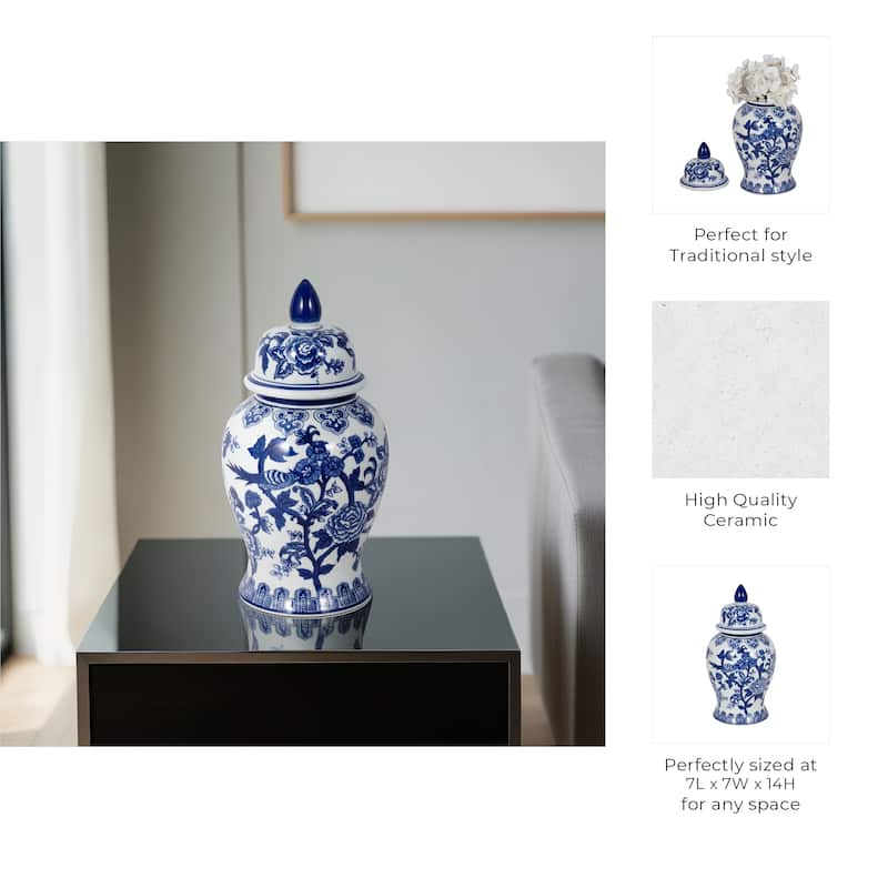 Sagebrook Home Ceramic Chinoiserie Ginger Jar with Lid