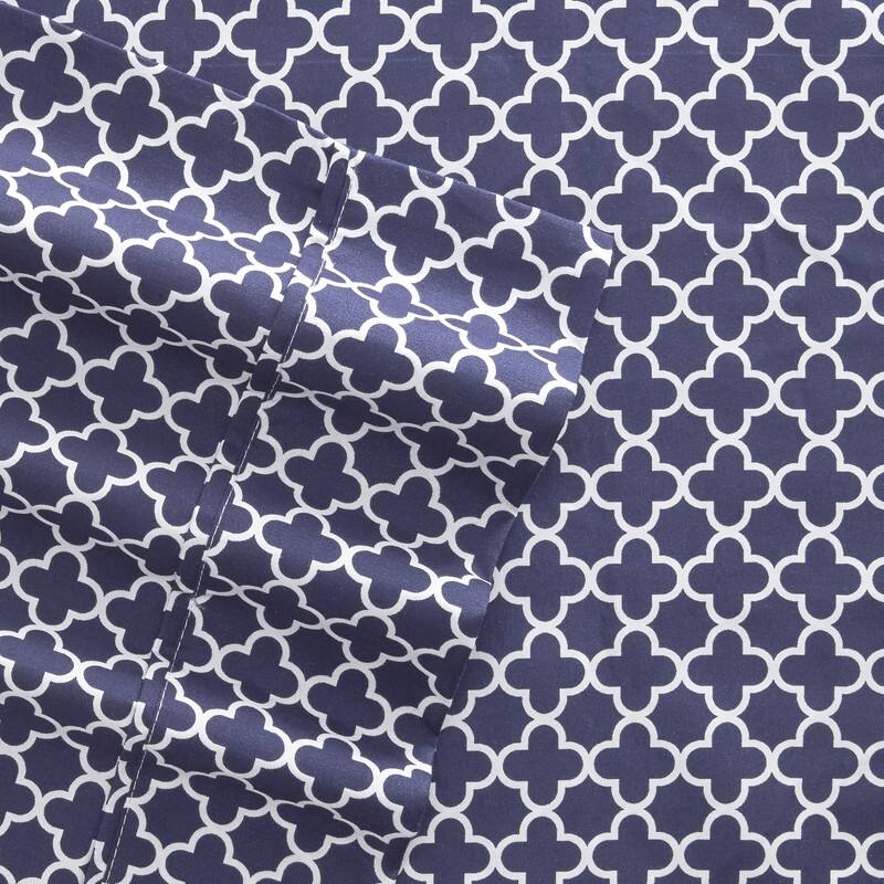 Becky Cameron Ultra Soft Printed 4-piece Deep Pocket Bed Sheet Set - California King - quatrefoil-navy