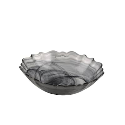 Set of 4 Swirl Glass Black Bowls 6.75"Dia Alabaster Black