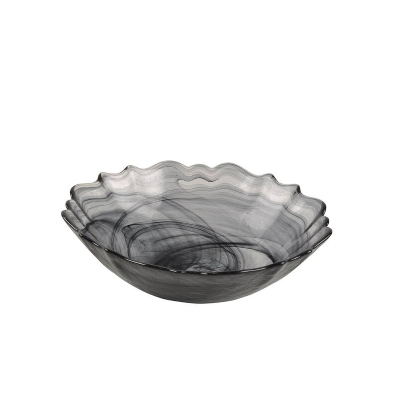 Swirl Glass Black Bowl 6.75" Dia (72654 Set of 4)- A - A