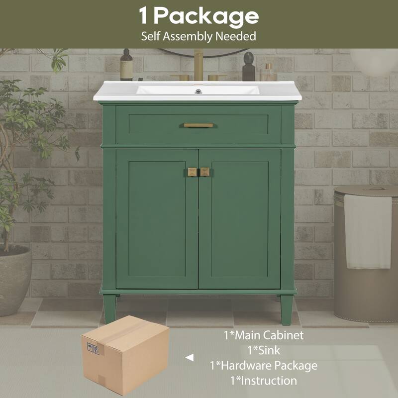 30-inch Bathroom Vanity With Ceramic Basin, Soft Close Door And Adjustable Shelves