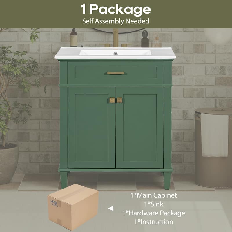 GDFStudio - Ailsa Wood & Ceramic 30" Bathroom Vanity with Basin, Soft-Close Door & Adjustable Shelves