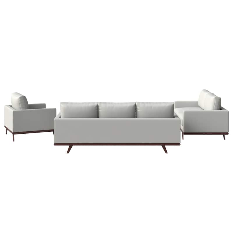 3-Piece Sofa Set Upholstered in Leather with Birch Wood Base Chester Collection
