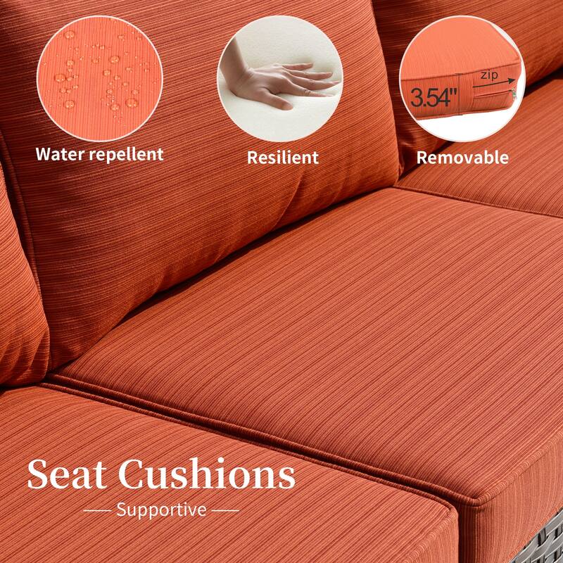 OVIOS 14-piece Deep Seat Wicker Conversation Sectional Set with Glass-top Table