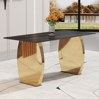 Modern rectangular dining table with sintered stone top and metal legs ...