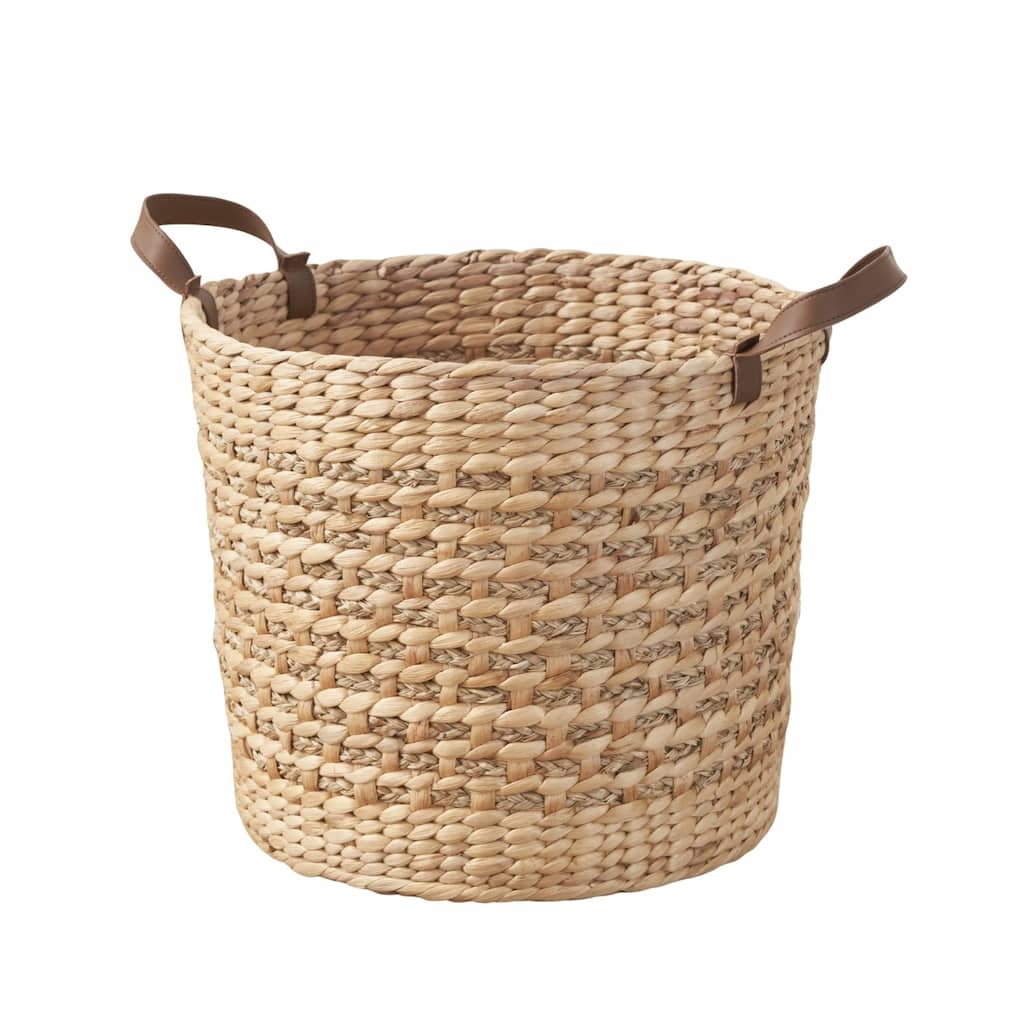 Water Hyacinth Woven Round Multi Use Storage Basket - 15.7" x 15.7" x 11.8" - Natural Brown