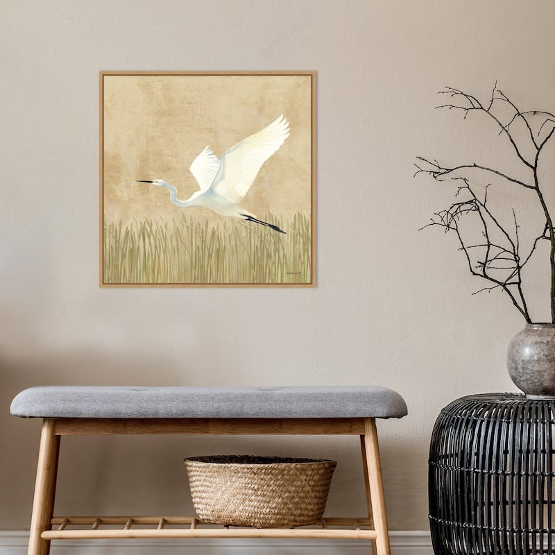 Egret Alighting II by Kathrine Lovell (22 x 22 in.), Framed Canvas Wall Art Print - Sylvie Maple - Sylvie Maple