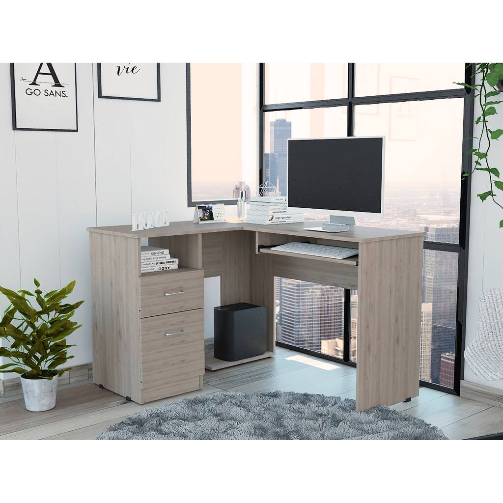 Spacious Top Drawers and Keyboard Tray Unique Mix L-Shaped Desk