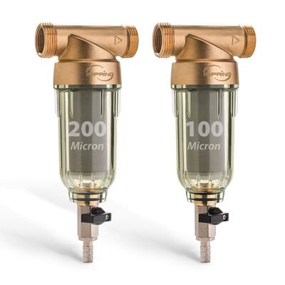 iSpring WSP2PK21 Reusable Whole House Spin Down Sediment Water Filters, 2-Pack with 200 and 100 Microns Sizes, Clear Housing