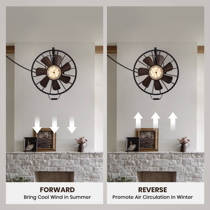 20" Industrial Wall Mount Ceiling Fans with Lights, LED Waterproof Caged Fan with Remote and APP Control - 20''