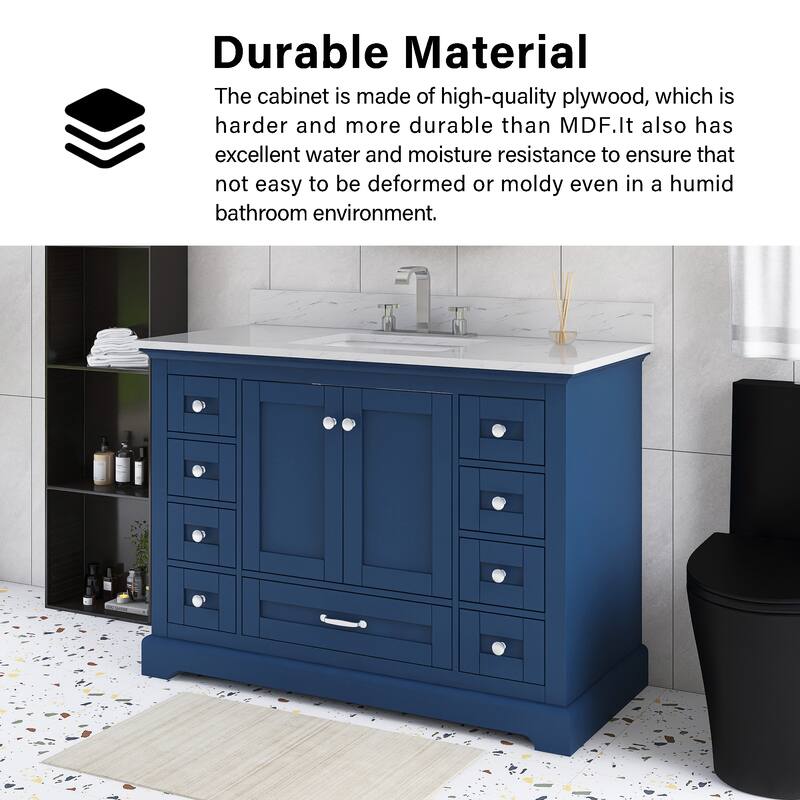 48 inch Plywood Single Sink Freestanding Bath Vanity with White Marble Top - 48" x 22"