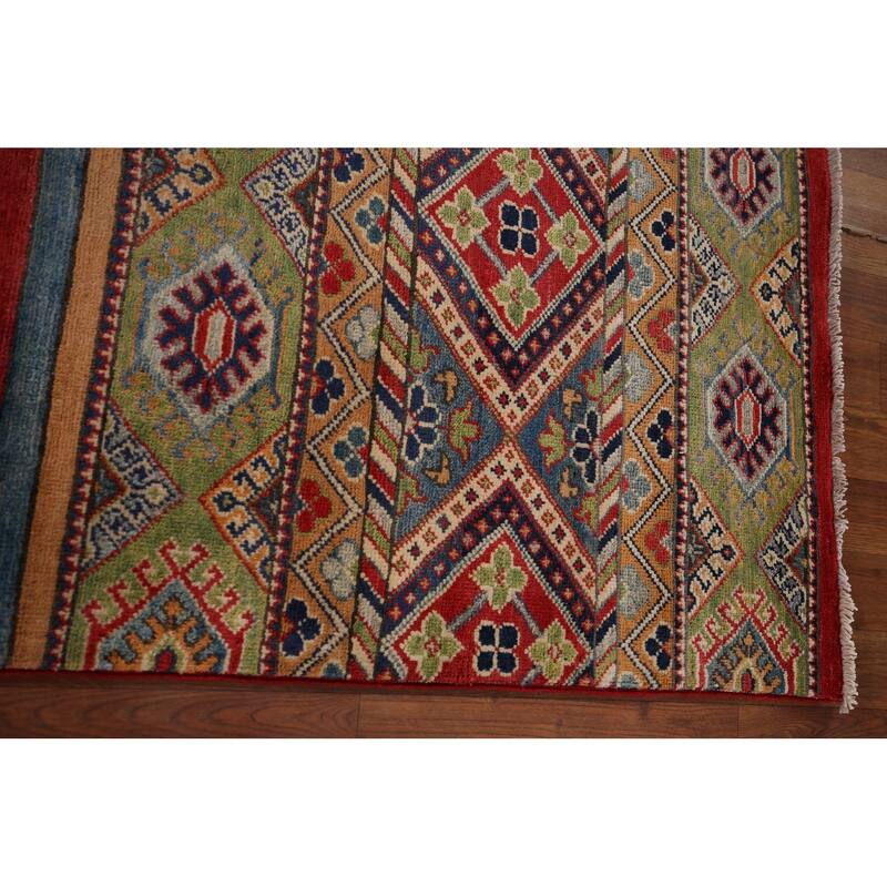 Striped Kazak Oriental Runner Rug Hand-Knotted Wool Carpet - 2'8" x 9'5"
