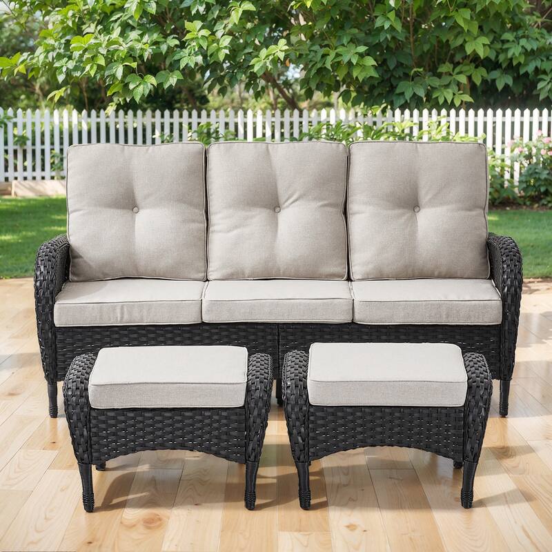 Outdoor Patio 3 Seats Sofa Ottmans Black - Beige - Black - Beige