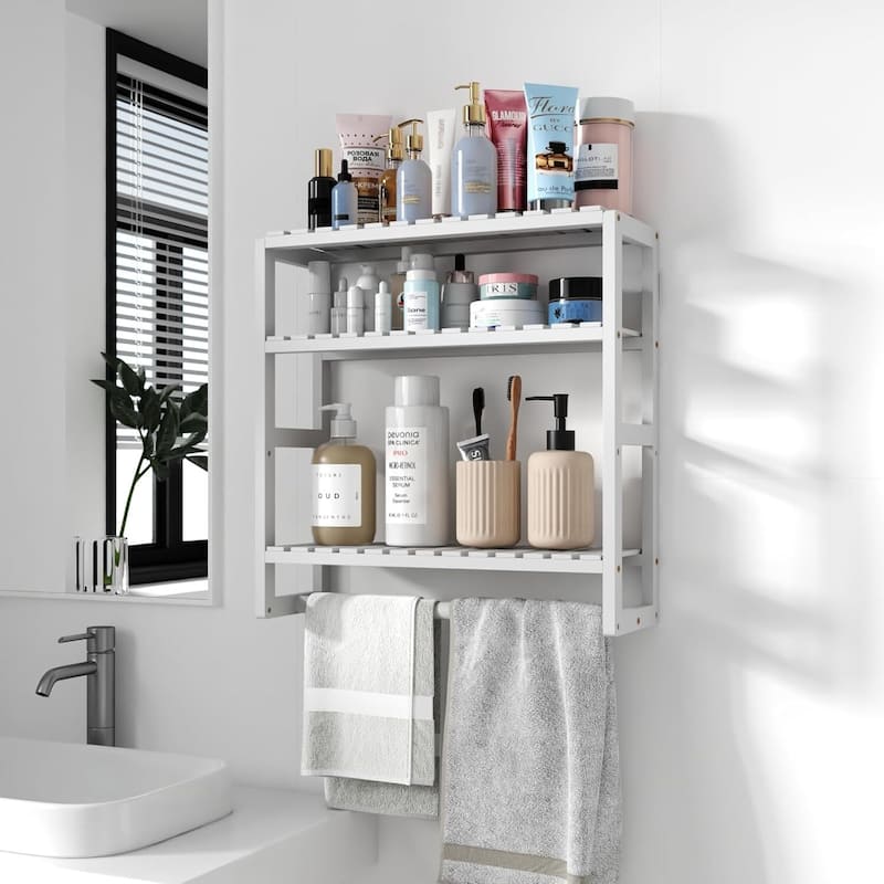 Bamboo Floating Shelves Bathroom Storage 3-Tier
