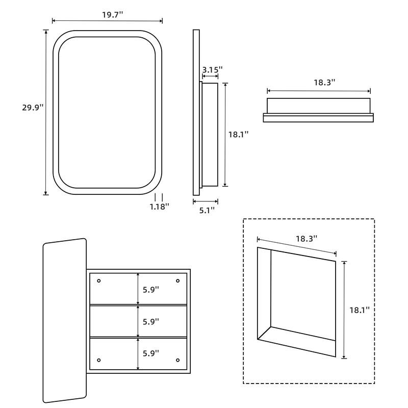 Dovelina Medicine Cabinet Wall-Mounted Cabinet with Magnetic Doors - 29.9*19.7