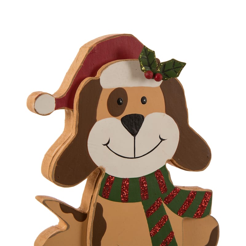 Glitzhome 7.75" H Christmas Wooden/Metal Animal Stocking Holder, Dog, Cat for Mantel Ornament - 7.50"h