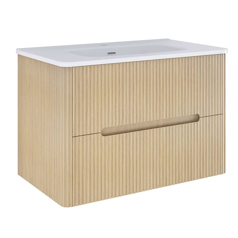 Emma 30 inch Wall-Mounted Bathroom Vanity Set with Integrated Ceramic Sink - 30"x18"x20"