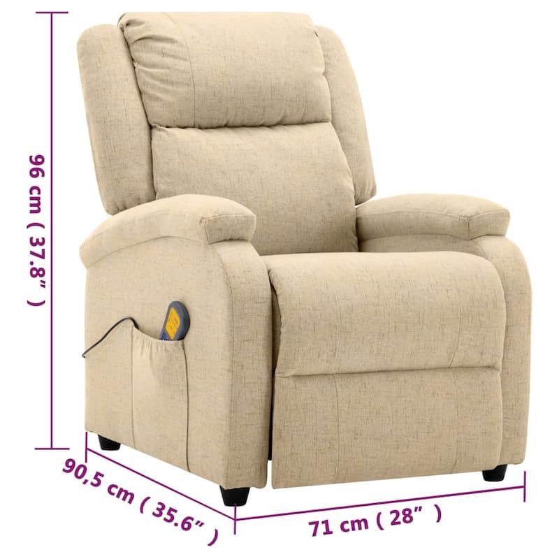 vidaXL Massage Chair Cream Fabric - 71 x 92 x 96 cm